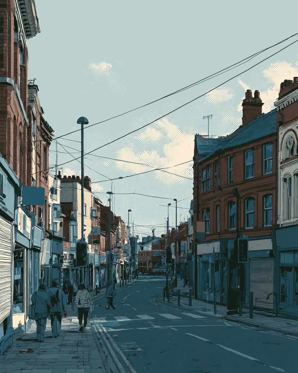 Illustrated postcard — The High Street, 2036, flat