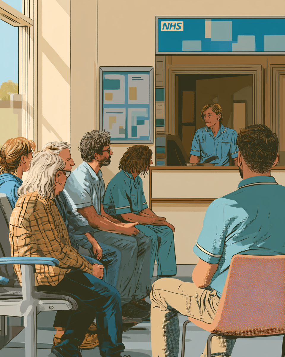 Illustrated postcard — The NHS, 2036, flat